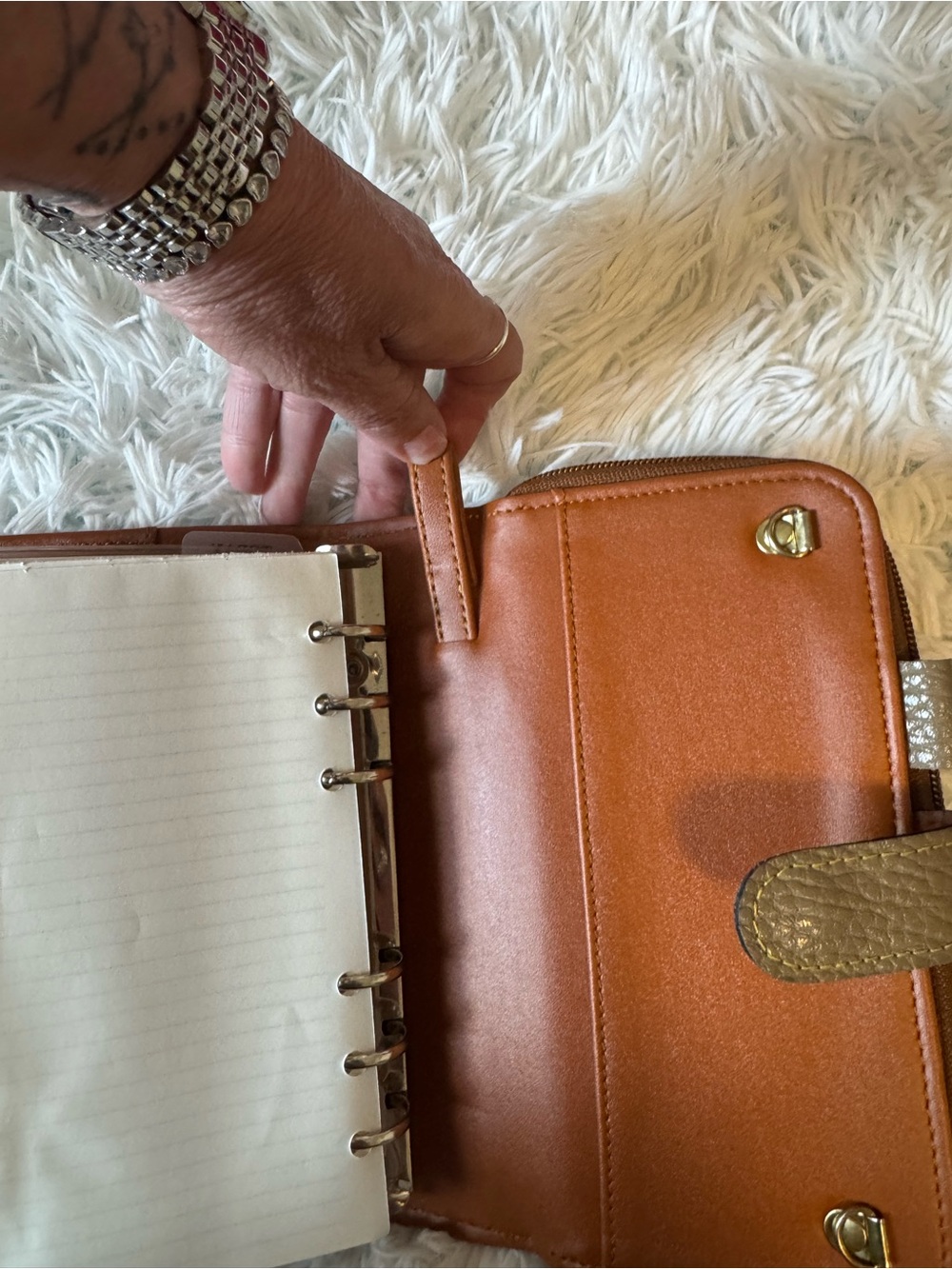 Olive Green Pebbled Leather Planner/Journal with Tan Trim - Picture 13 of 14